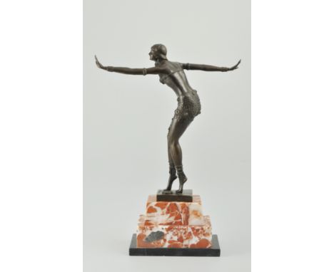 Contemporary bronze figure of an Art Deco dancer, after Chiparus, step marble plinth, 50cm.