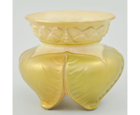 Royal Worcester blush ivory shot silk vase, moulded with leaves, Shape No. 1877, height 11cms.