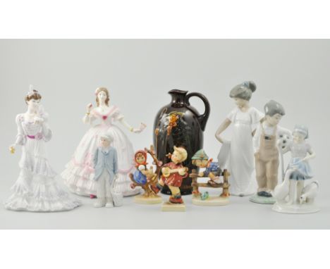 Royal Doulton jug, "Jony Weller" "Beware of the Vidders", (restored handle), a Nao model of a boy and girl, three Goebel Humm