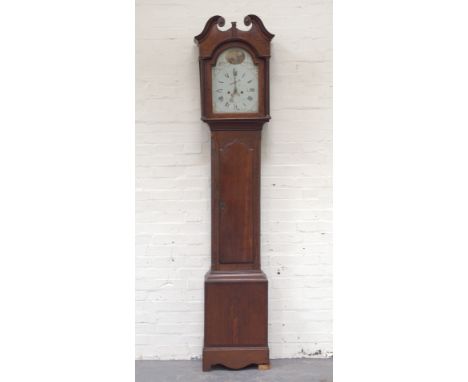 Oak longcase clock, arched painted dial, signed J.No Peatling, Boston, with a shepherdess oval to the lunette, subsidiary sec