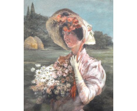 Victorian portrait of a Lady in a Bonnet, oil on canvas, framed, 35cm x 29cm.