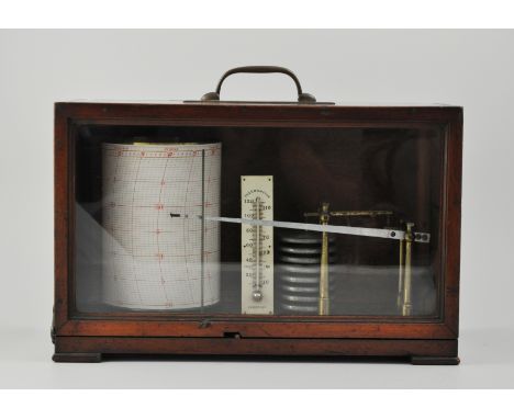 Mahogany barograph,  signed Richard Freres, Paris, rectangular case with glazed panels, top with carrying handle, drum contai