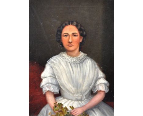 Victorian oil on canvas, head and shoulders portrait of Lady, framed, 28cm x 35cm.