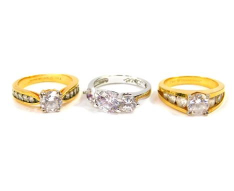 A Tru Diamonds three stone ring, set in white metal, stamped 925, engraved 'Love', size J, 3.0g, a Tru Diamonds The Dazzler R