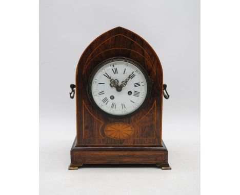 An Edwardian inlaid mantel clock, with keys