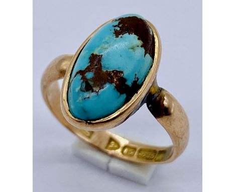 A Victorian 15ct gold ring set with turquoise, size J 1/2