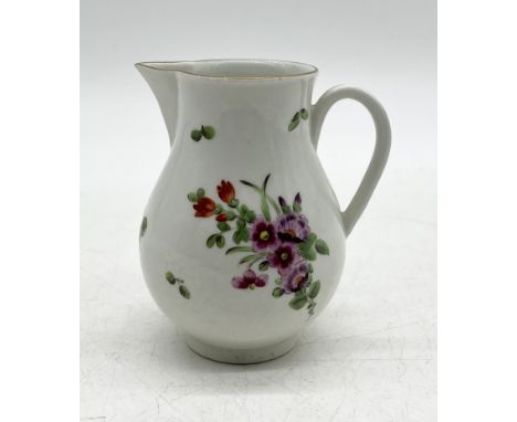 An early sparrow beak jug, likely Royal Worcester, circa 1770 with painted floral decoration 