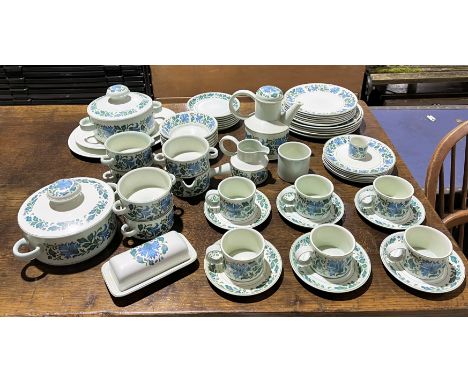 A large Midwinter Stonehenge part dinner service comprising of dinner plates, cups, saucers, teapot, bowls, serving dishes et
