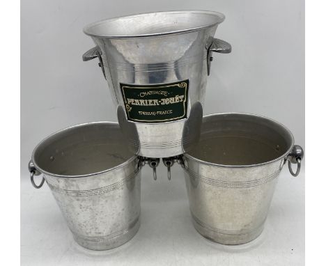 Three vintage champagne/ice buckets, one named for "Perrier- Jouet Champagne"