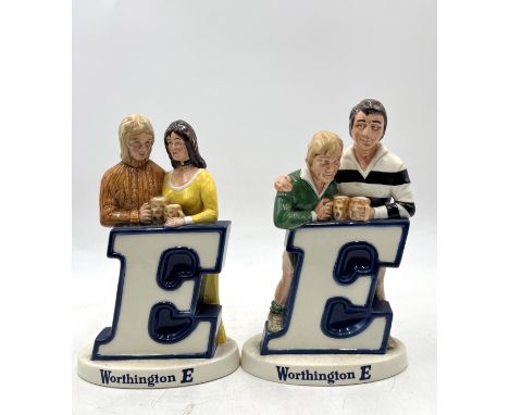 A pair of vintage Beswick  "Worthington E" breweriana items depicting a young male and female couple in 1970s style clothing 