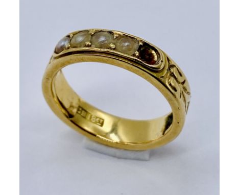 An 18ct gold antique ring set with seed pearls- 1 missing, weight 5g, size P
