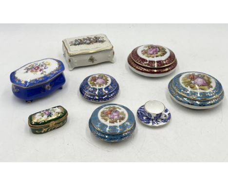 A collection of various trinket boxes including Limoges, Dresden, Capeans etc.