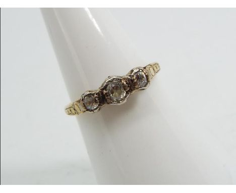 18ct gold - a 18ct gold trilogy ring set with  old cut diamonds, size N, approx weight 2.66g