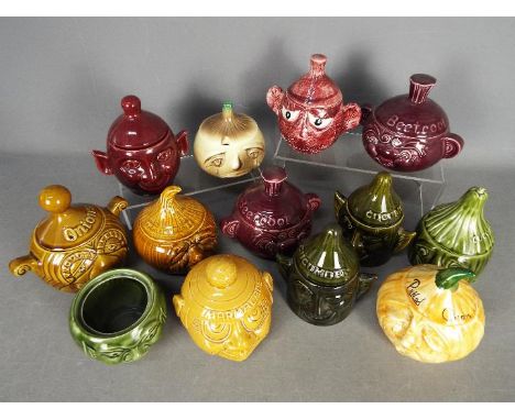 Thirteen figural kitchen storage jars (one lacking cover) by Sylvac, P&amp;K and similar.