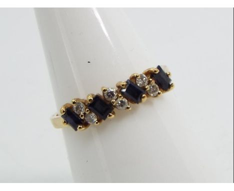 9ct gold - a 9 ct gold diamond and sapphire ring, stamped 375 (rest of hallmark unclear), size N, approx weight 1.68 g 