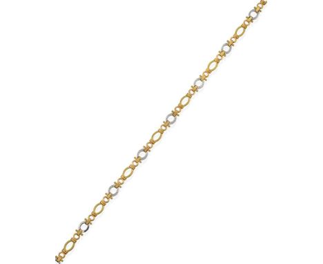 An 18 Carat Gold Diamond Fancy Link Necklace, by Boodle &amp; Dunthorne, eight yellow textured oval links with a central cut 