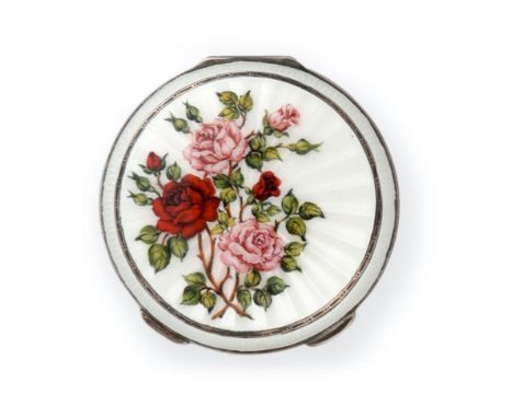An Elizabeth II Silver and Enamel Compact, by Barker Ellis Silver Co., Birmingham, 1968, circular, the hinged cover enamelled
