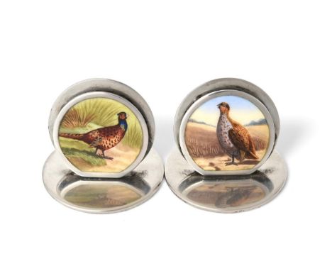 A Pair of Edward VII Silver and Enamel Place-Card Holders, by Sampson Mordan and Co., Chester, One 1904 and One 1905, Retaile