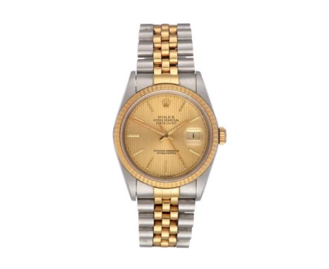 A Steel and Gold Automatic Calendar Centre Seconds Wristwatch, signed Rolex, Oyster Perpetual, Superlative Chronometer Offici