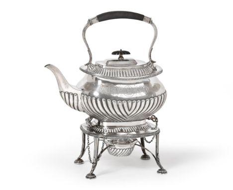 An Edward VII Silver Kettle, Stand and Lamp, by William Hutton and Sons, London, 1902, the kettle of oblong section, the lowe