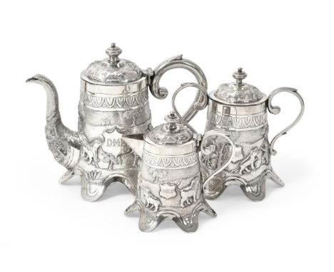 A Three-Piece Indian Tea-Service, Each Piece Marked 'T' over '90', First Quarter 20th Century, tapering cylindrical and on sh