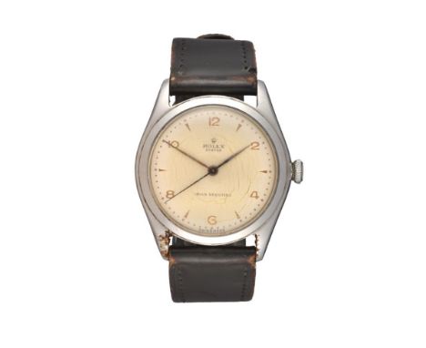 A Stainless Steel Centre Seconds Wristwatch, signed Rolex, Shock Resisting, model: Oyster, ref: 4499, 1958, lever movement si