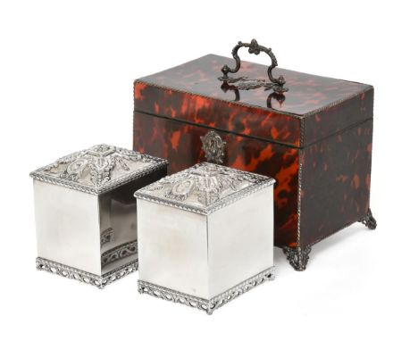 A Pair of George III Silver Tea-Caddies and a George III Silver-Mounted Tortoiseshell Caddy, The Pair of Tea-Caddies Maker's 