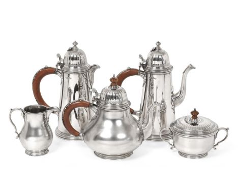 An Elizabeth II Five-Piece Silver Tea and Coffee-Service, by Richard Comyns, London, 1965, each piece in the George I style, 