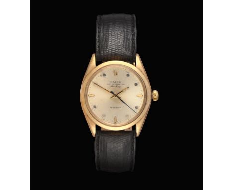 A 9 Carat Gold Automatic Centre Seconds Wristwatch, signed Rolex, Oyster Perpetual Precision, model: Air King, ref: 5500/1002