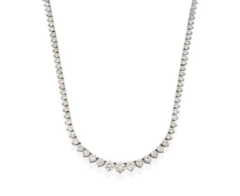 A Diamond Rivière Necklace, the graduated round brilliant cut diamonds in white claw settings, total estimated diamond weight