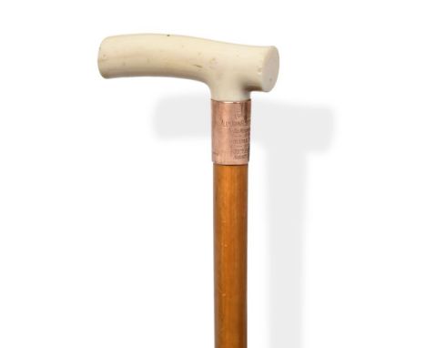 A George V Ivory Handled and Gold-Mounted Walking-Stick, The Gold-Mounts by J. Howell and Co. Ltd., London, 1919, 9ct, the pl