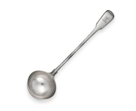 A Victorian Silver Soup-Ladle, by Samuel Hayne and Dudley Cater, London, 1858, Fiddle Thread pattern, engraved with a crest, 