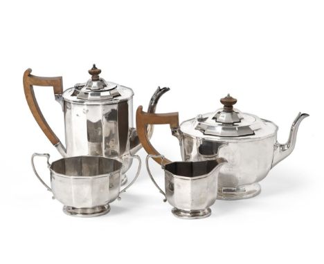 A Four-Piece George V Silver Tea and Coffee-Service, by Maxfield and Sons Ltd., Sheffield 1916, each piece tapering facetted 