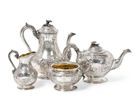 A Four-Piece Victorian Silver Tea and Coffee-Service, by John Hunt and Robert Roskell, London, The Coffee-Pot 1871, The Remai