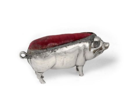 A George V Silver Pin-Cushion, Maker's Mark Rubbed, Birmingham, 1918, realistically modelled as a pig, 5.5cm wide. Fully mark