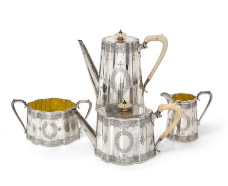 A Four-Piece Victorian Silver Tea and Coffee-Service, by John, Edward, Walter and John Barnard, London, 1869, each piece tape