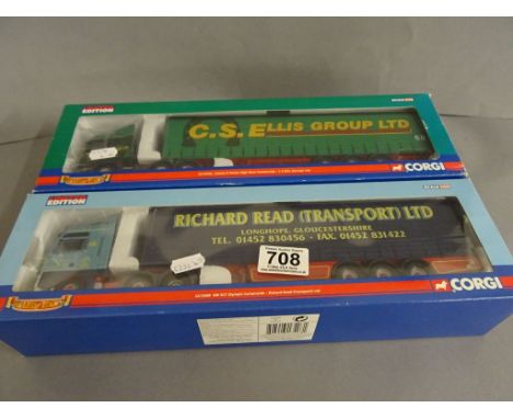 Two boxed Corgi ltd edn Hauliers of Renown vehicles to include CC13408 ERF ECT Olympic Curtainside Richard Read (Transport) L