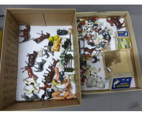 Magnificent collection of lead farming figures mainly animals and mainly Britains including 4 x Britains boxes for 5004 Bull,