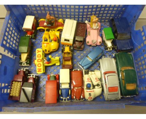 Tray of 1960 - 1980's playworn Diecast vehicles to include; Corgi Miss Piggy, Brush's Car, Dinky Caravan 190, Dinky Austin lo