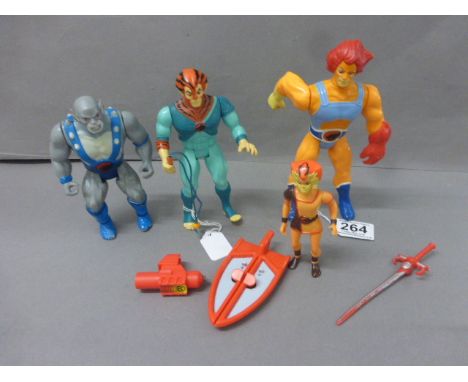 Four original LJN Thundercats figures to include Lion-O with sword of Omen, glove and Power Ring, Tygra with whip, Willykat w