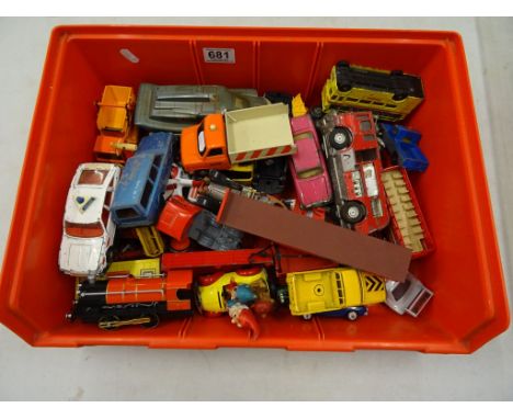 Collection of various play worn vintage diecast model vehicles to include Corgi, Dinky etc