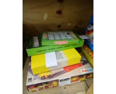 Boxed Palitoy Big Loader Construction Set, boxed Marx Soccer Bagatelle No G73 and boxed Subbuteo LW 487 Sheffield Weds and Fl