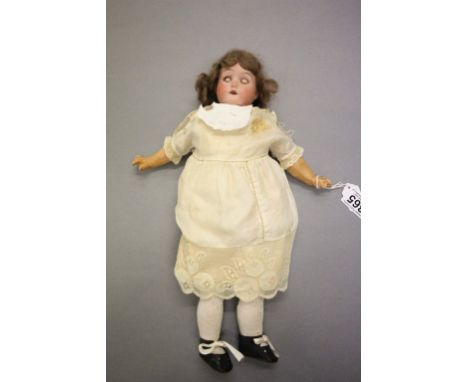 William Goebel bisque headed jointed composition doll with teeth & brown sleeping eyes, marked WG 120 3/0 Germany to back of 