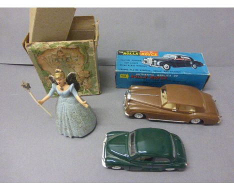 Boxed Model No 9/16 Novelty Mechanical Fairy Queen by Wells Brimtoy plus a boxed OK 3744 Friction Rolls Royce and a Saico Mor