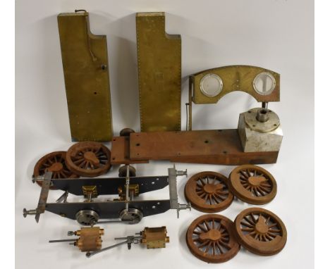 A part scratch built live steam locomotive engine, inc cab cover, two pannier sides, wheels, part built chassis, four wheeled