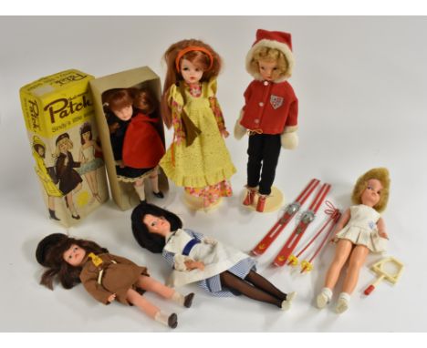 Dolls - a Sindy doll dressed in Tammy Skier outfit, with skis, poles, mits etc;  another Patch Sindy's little sister (boxed) 