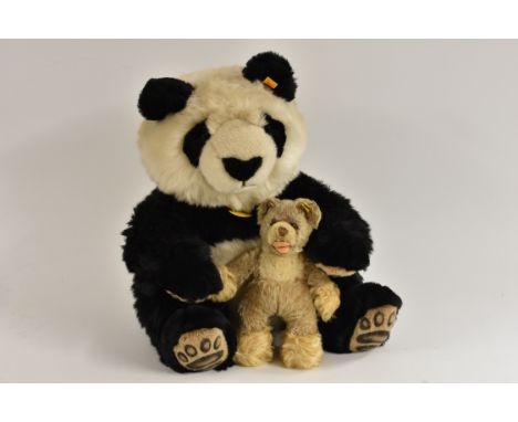 Steiff - a vintage creamy white bear, pale brown eyes, open mouth, fluffy paws, white chest panel, ear stud and yellow tag pr