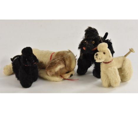 Stuffed Toys - a black Steiff Poodle, four articulated legs, glass eyes, remnants of paper label, 18cm extended length;  othe