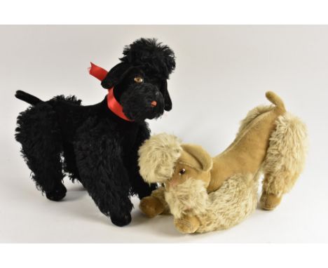 Stuffed Toys - a later 1940s/50s German Poodle Stuffed Toy, possibly Steiff, articulated legs, glass eyes and nose tip, flopp