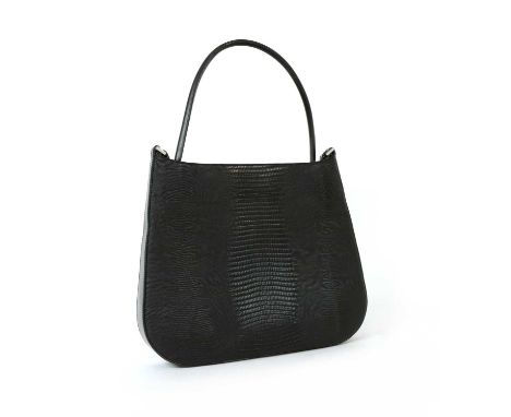 A vintage Salvatore Ferragamo black lizard skin tote bag,single flat handle, silver-tone hardware, magnetic clasp closure ope